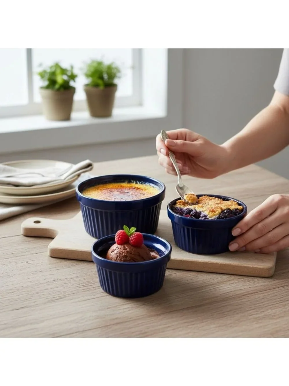 Set Of 3 Royal Norfolk Navy Blue Ceramic Ramekins